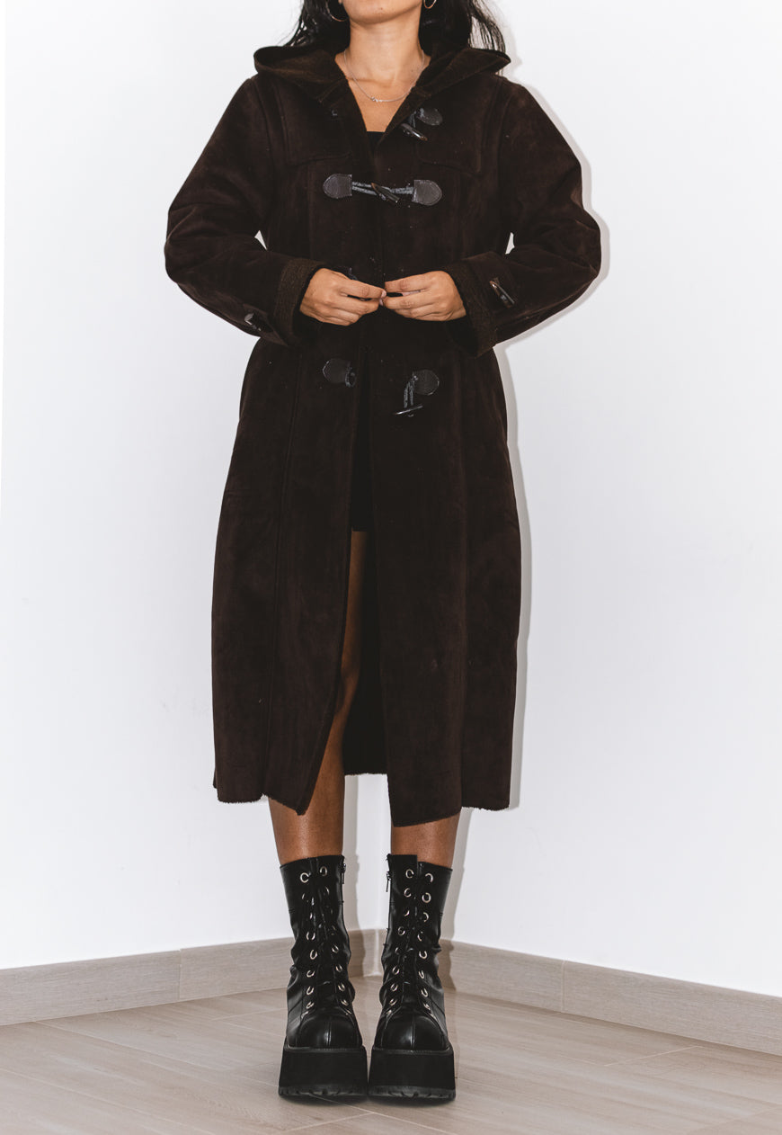 Vintage Y2k Vegan Paddington Long Coat in Brown