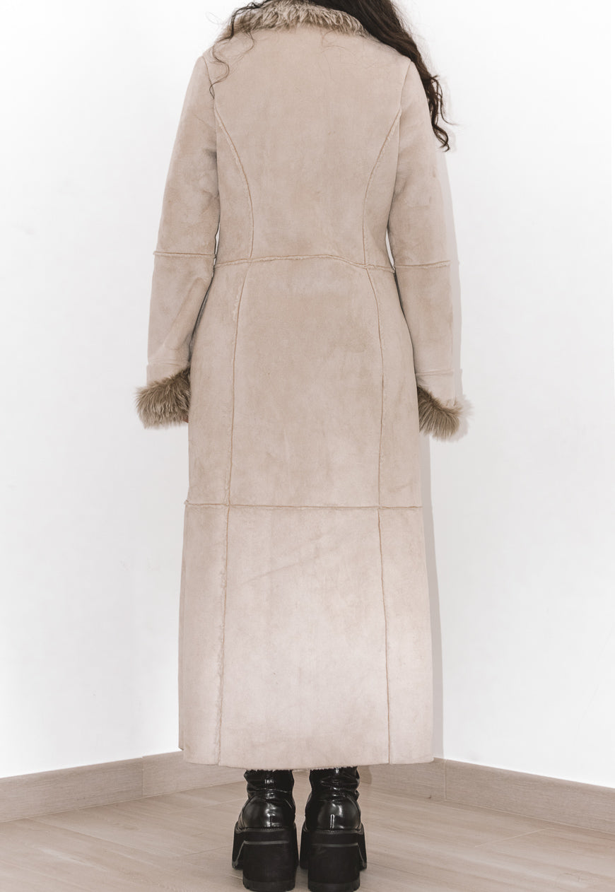 Vintage Creamy Longline Shearling Coat