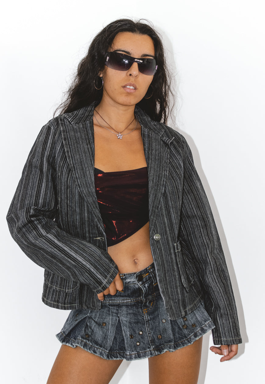 Vintage Y2K Festival Striped Jeans Denim Blazer