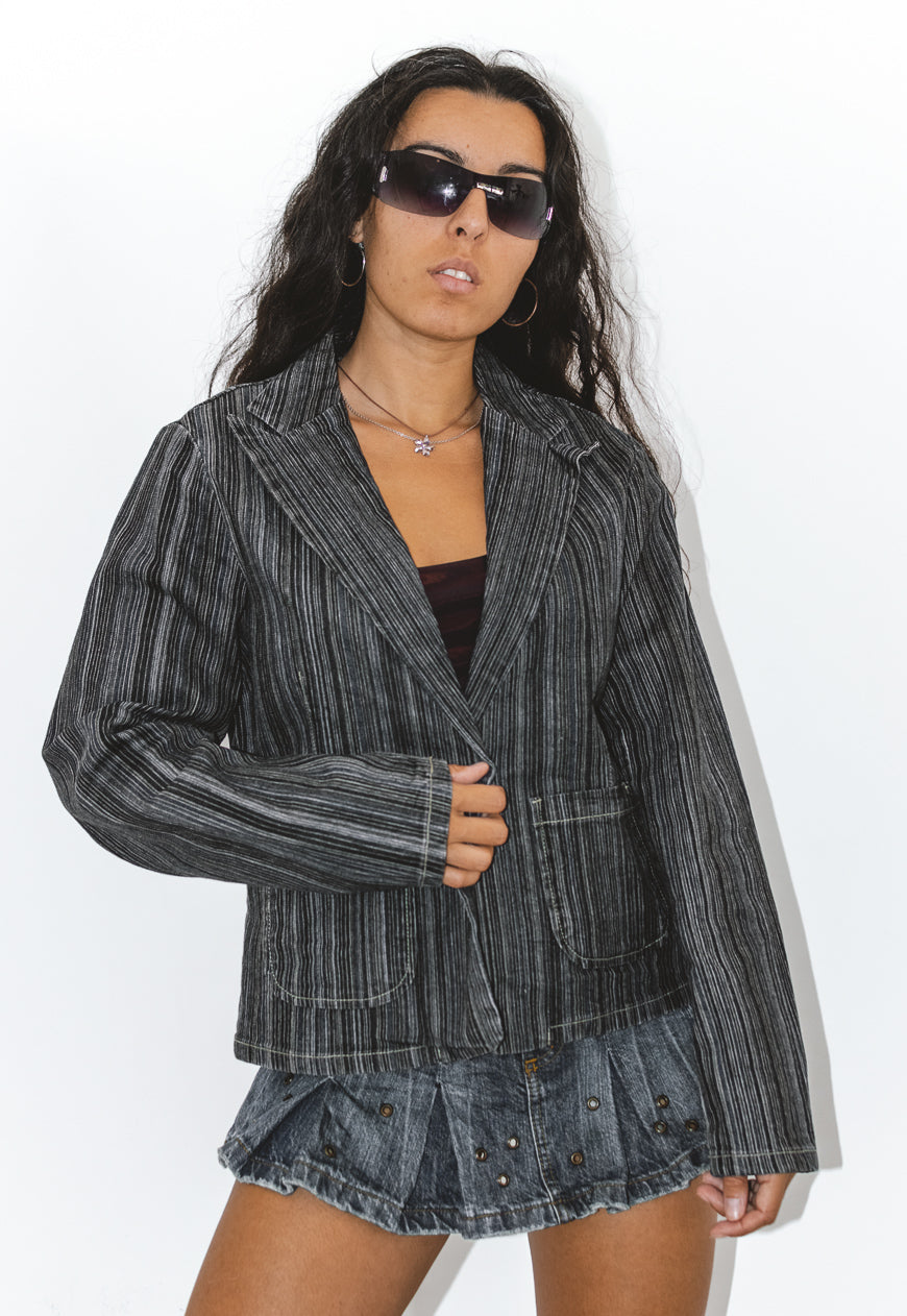 Vintage Y2K Festival Striped Jeans Denim Blazer