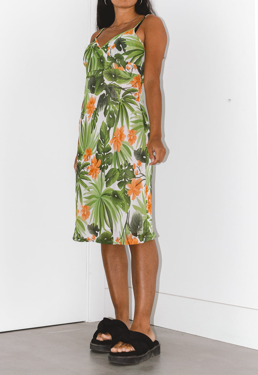 Tropical Print Knee Length Vintage Dress