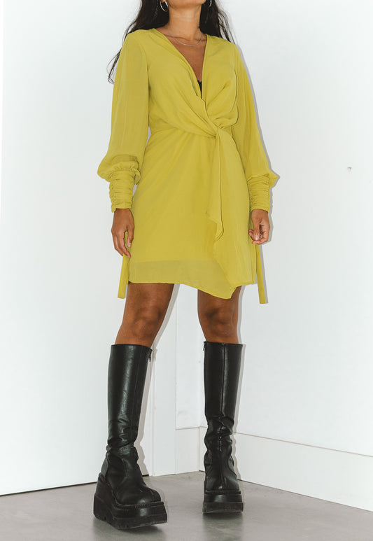 Y2K Draped Dress in Yellow Green