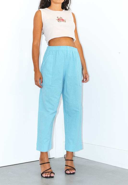 90s Turquoise High Waisted Wide Leg Trousers