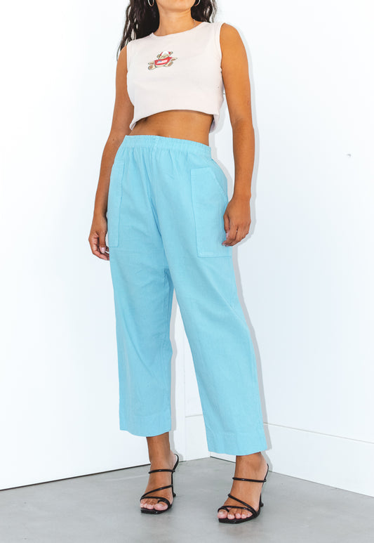 90s Turquoise High Waisted Wide Leg Trousers