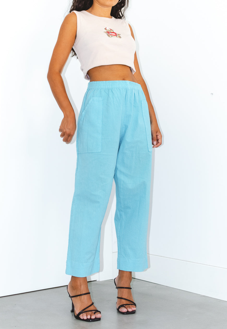 90s Turquoise High Waisted Wide Leg Trousers