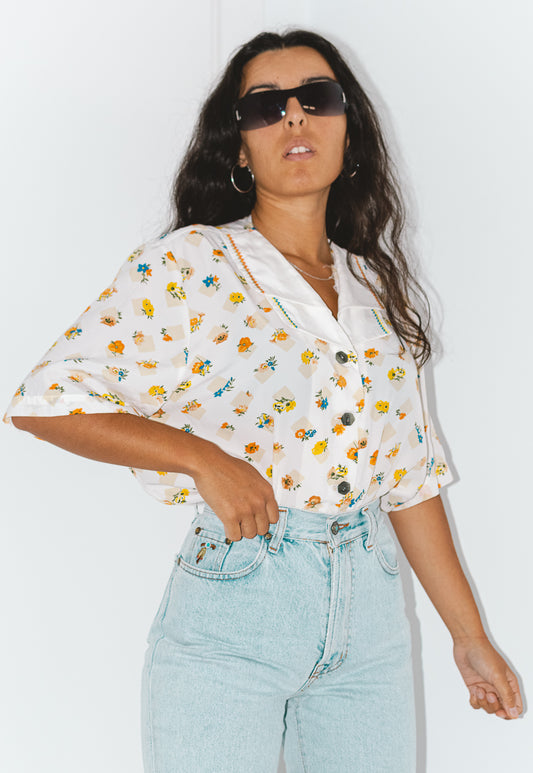 Vintage 90s Cottage core Short Sleeves Floral Shirt